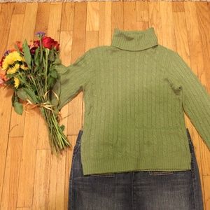 Green J. Crew Cable knit turtle neck